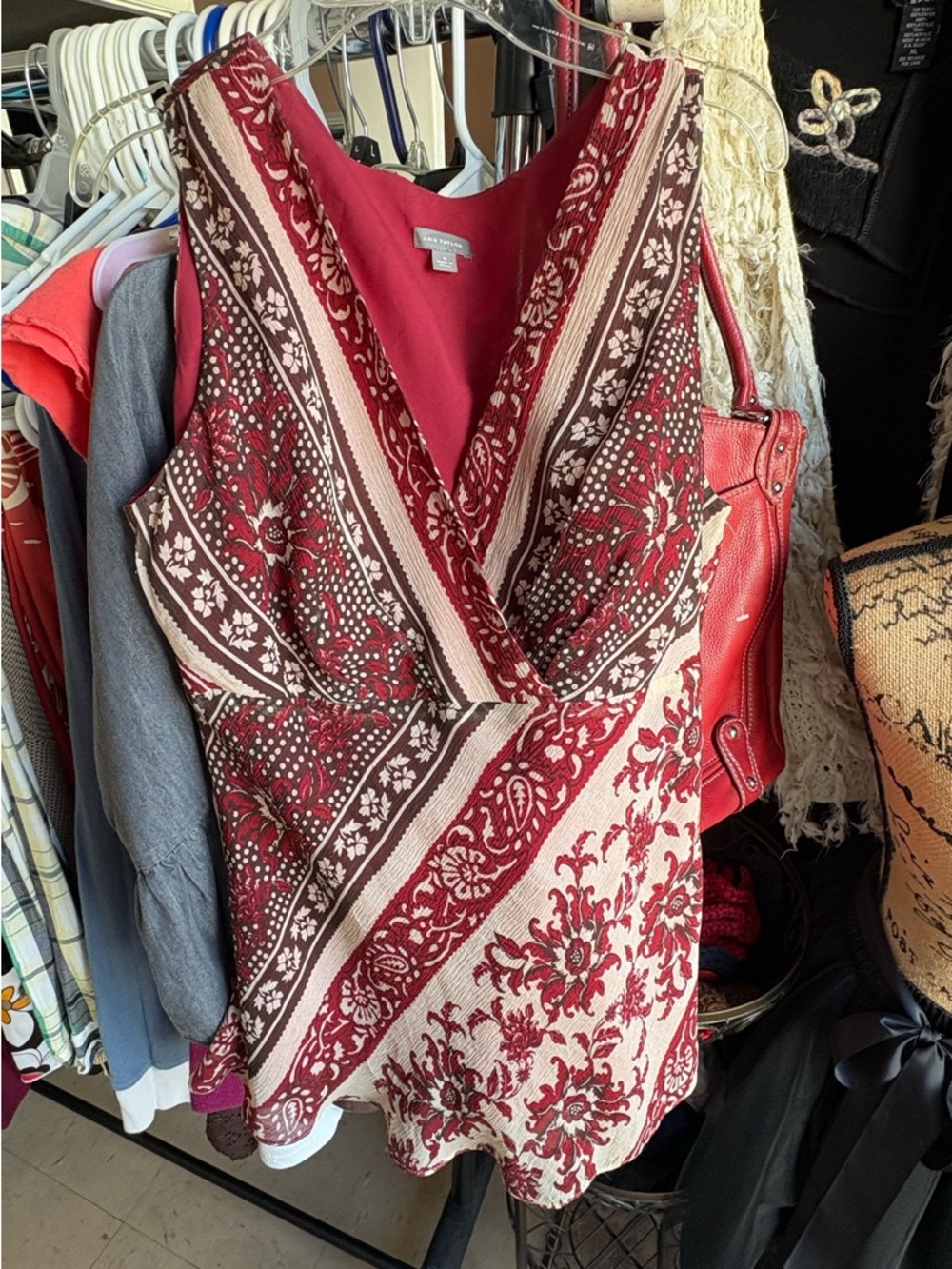 Ann Taylor Sleeveless Red Wrap Top
